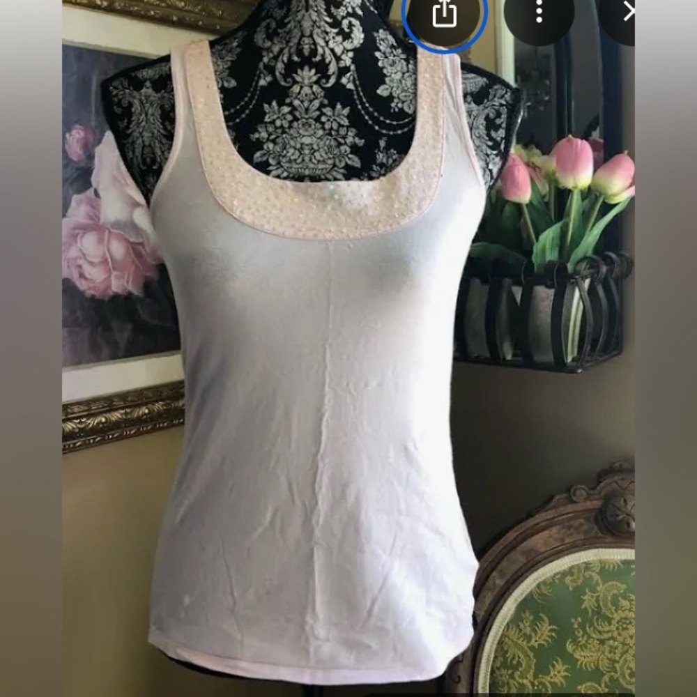 PURE Alfred Sung Pink Tank Top sequins along neck line. Size XLarge